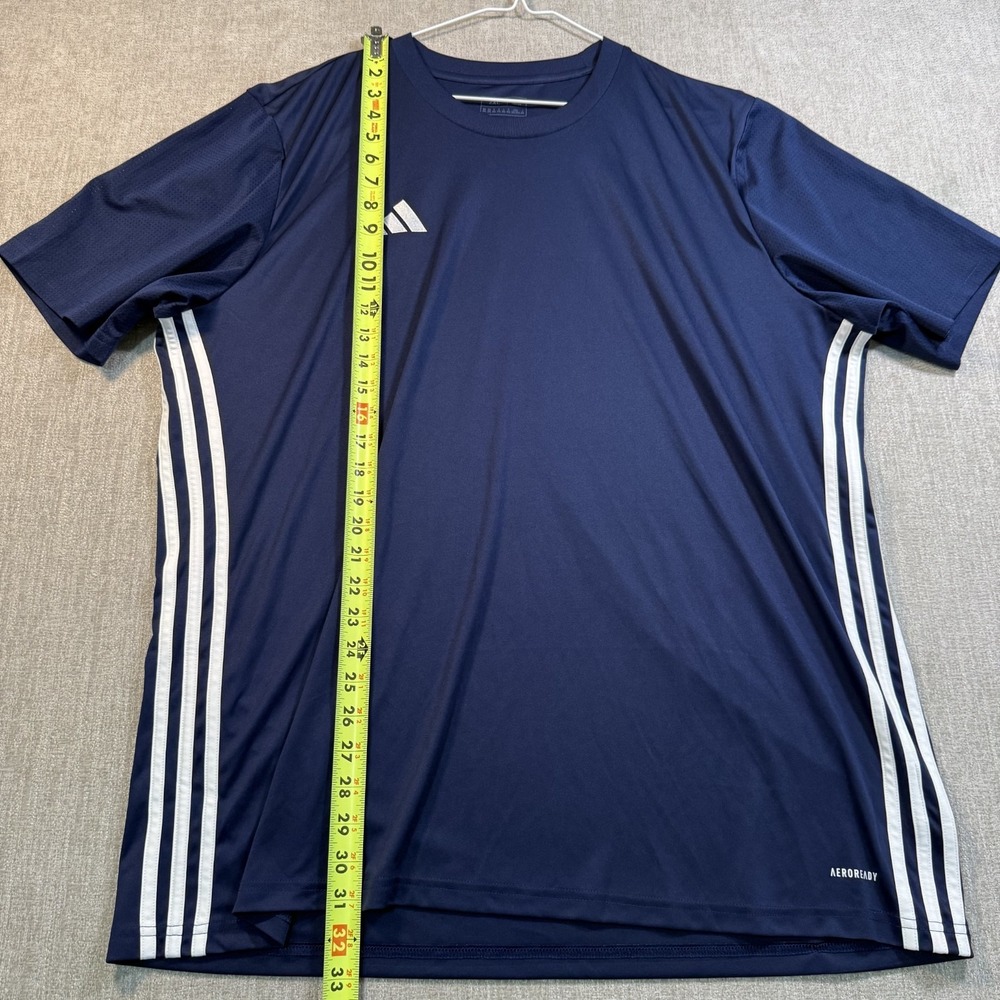 Adidas Aeroready T-Shirt Mens 2XL Navy Slim Fit 3 Stripes Training Soccer Tee - Picture 6 of 9
